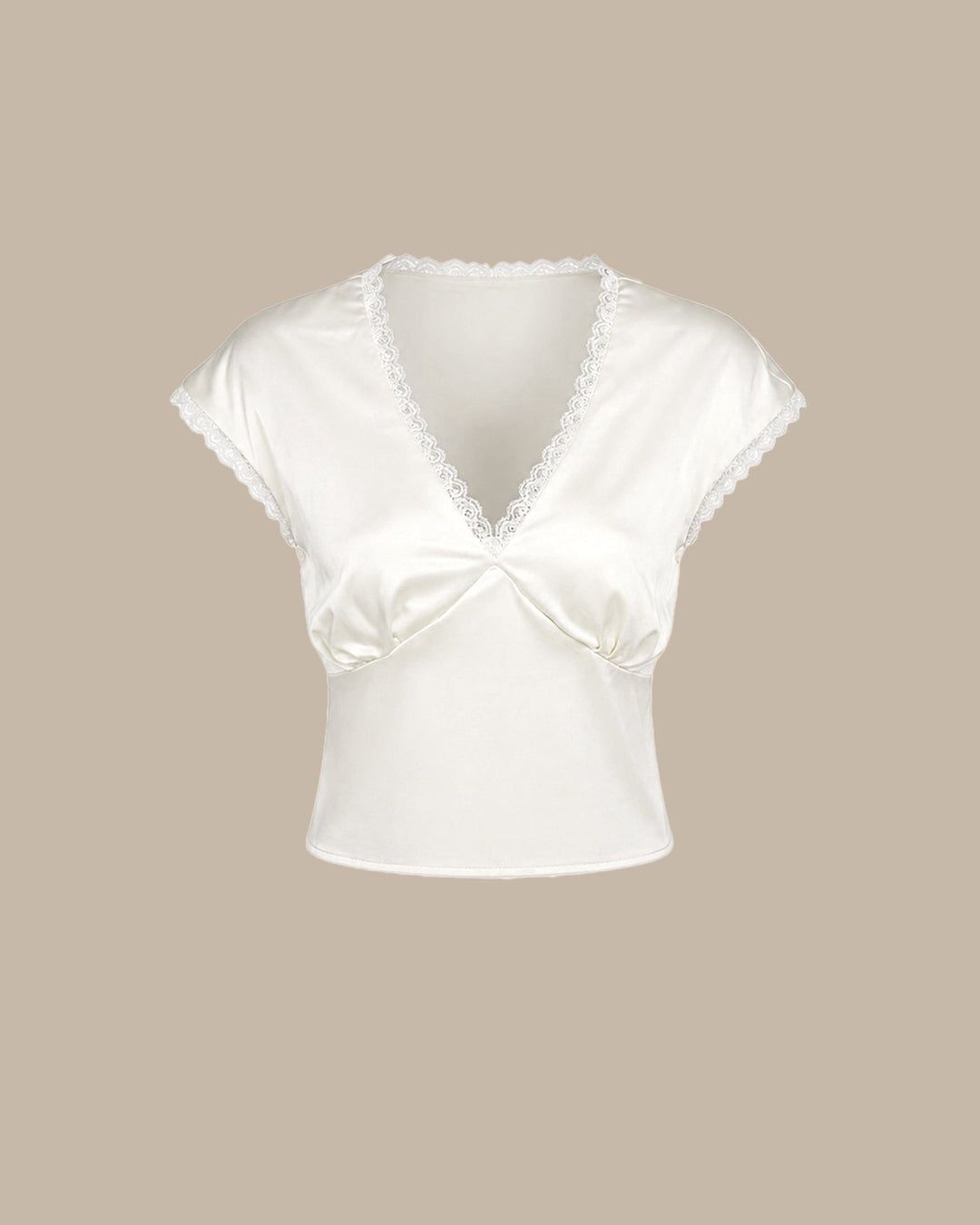 Apricot V Neck Lace Satin Tee