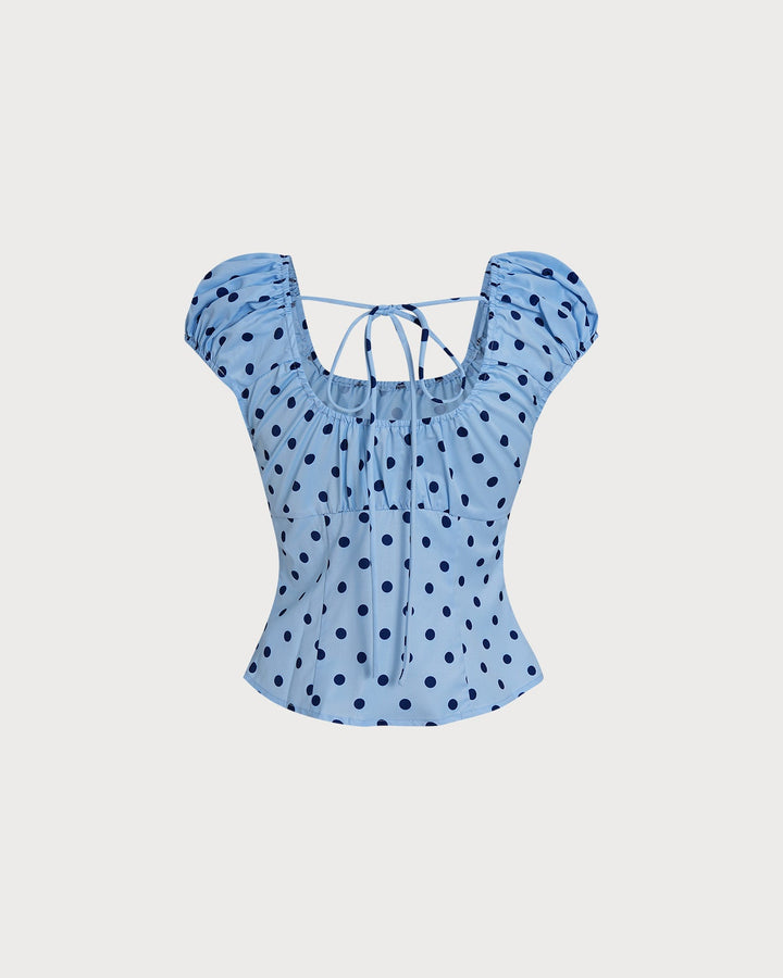 Blue U Neck Polka Dot Tee