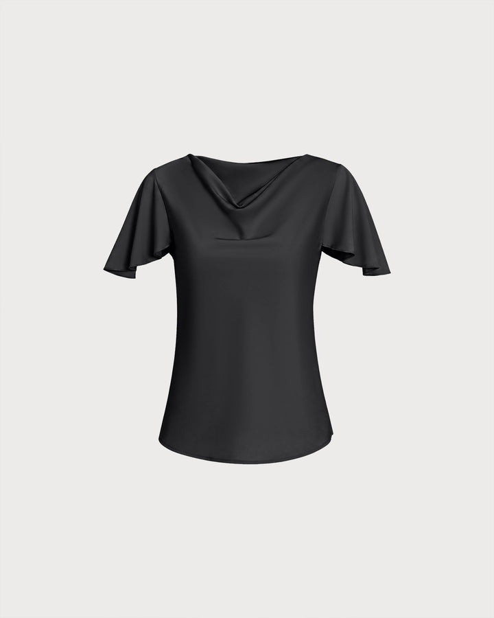 Black Cowl Neck Butterfly Sleeve Tee