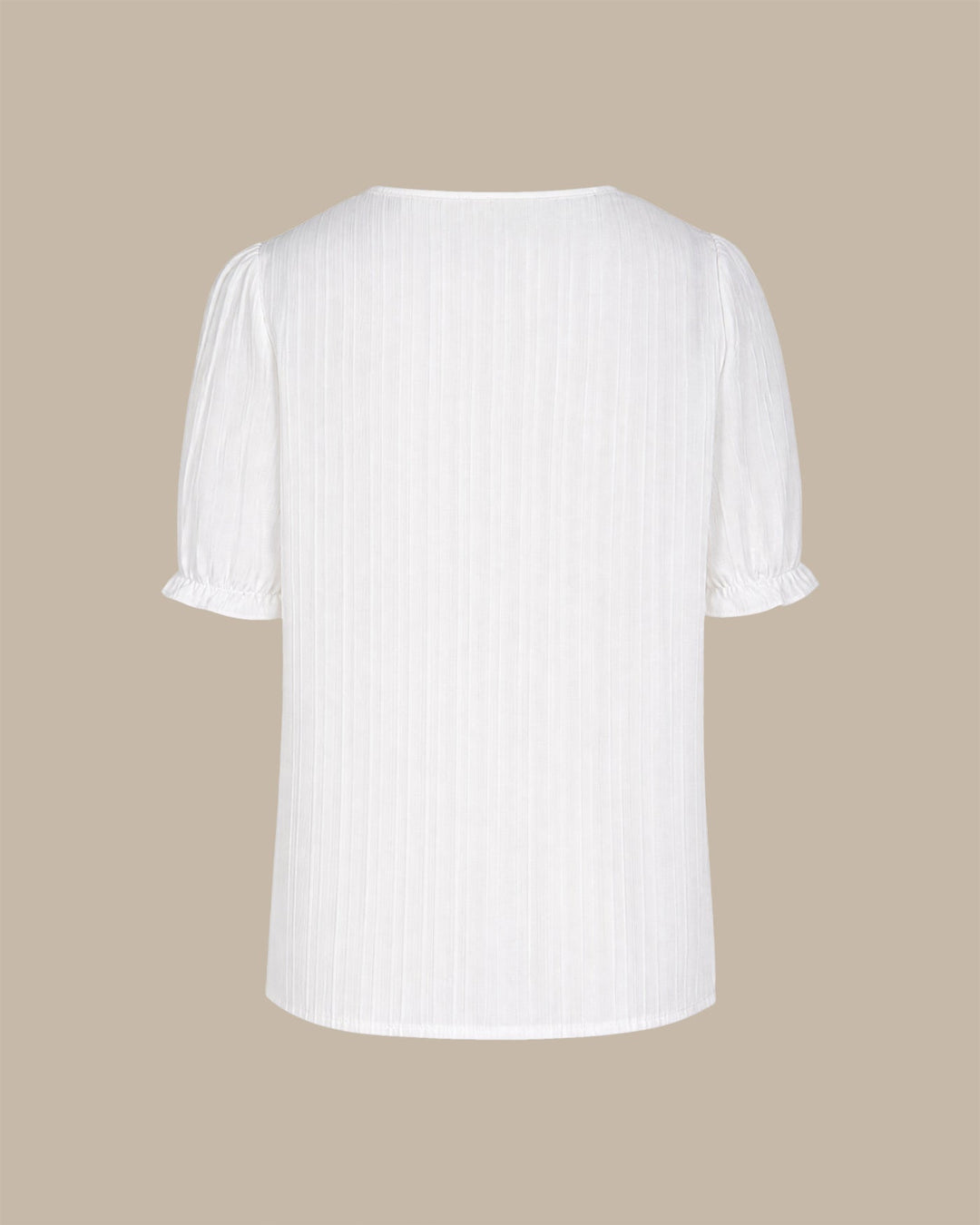 White V Neck Puffed Sleeve Splicing Tee