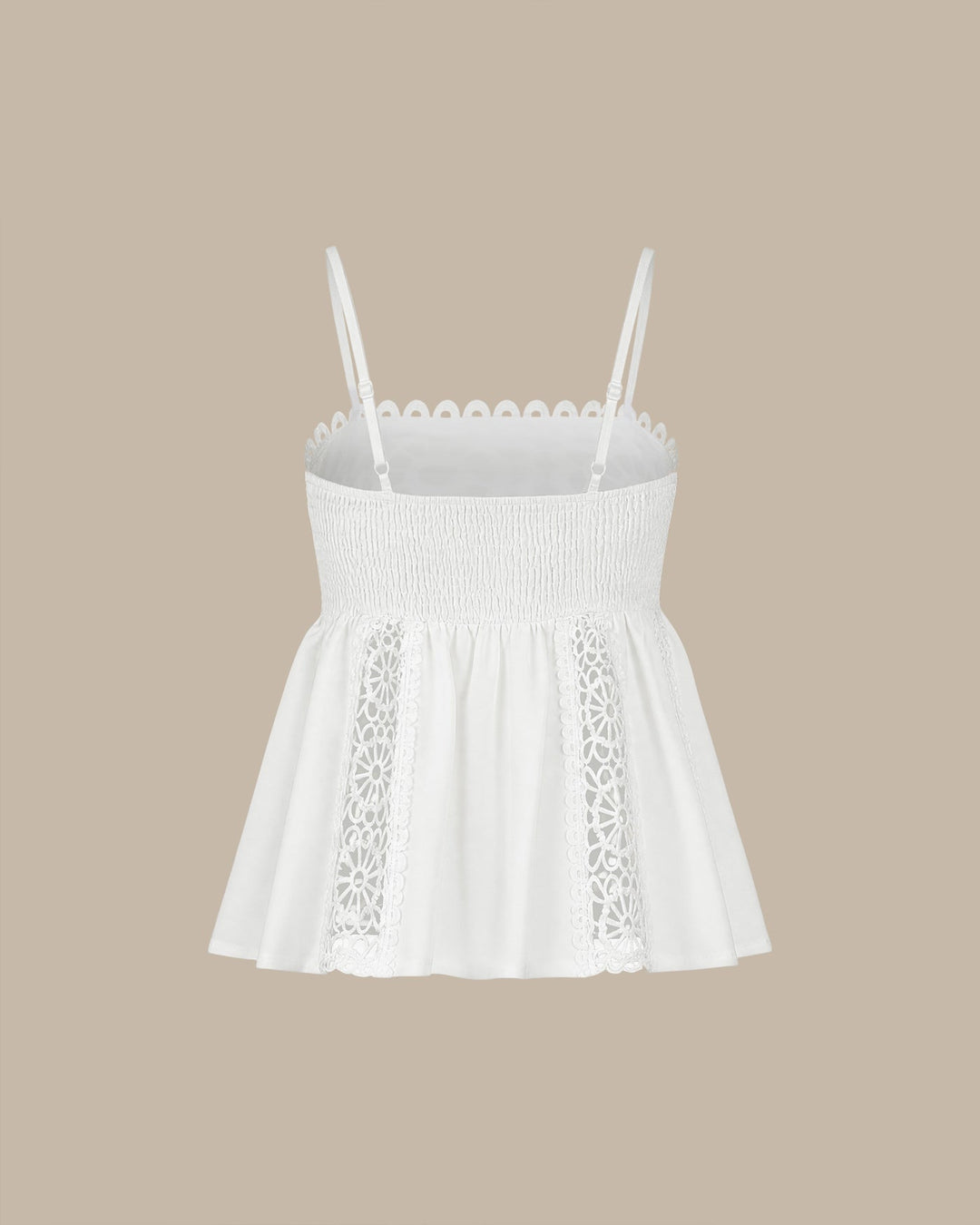 White Splicing Shirred Cami Top