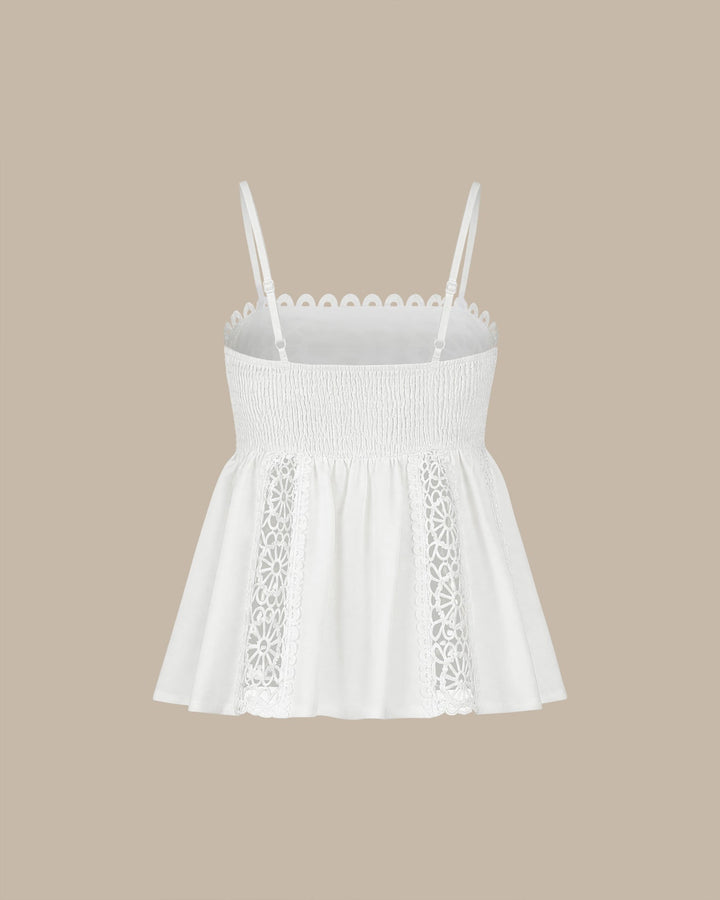 White Splicing Shirred Cami Top