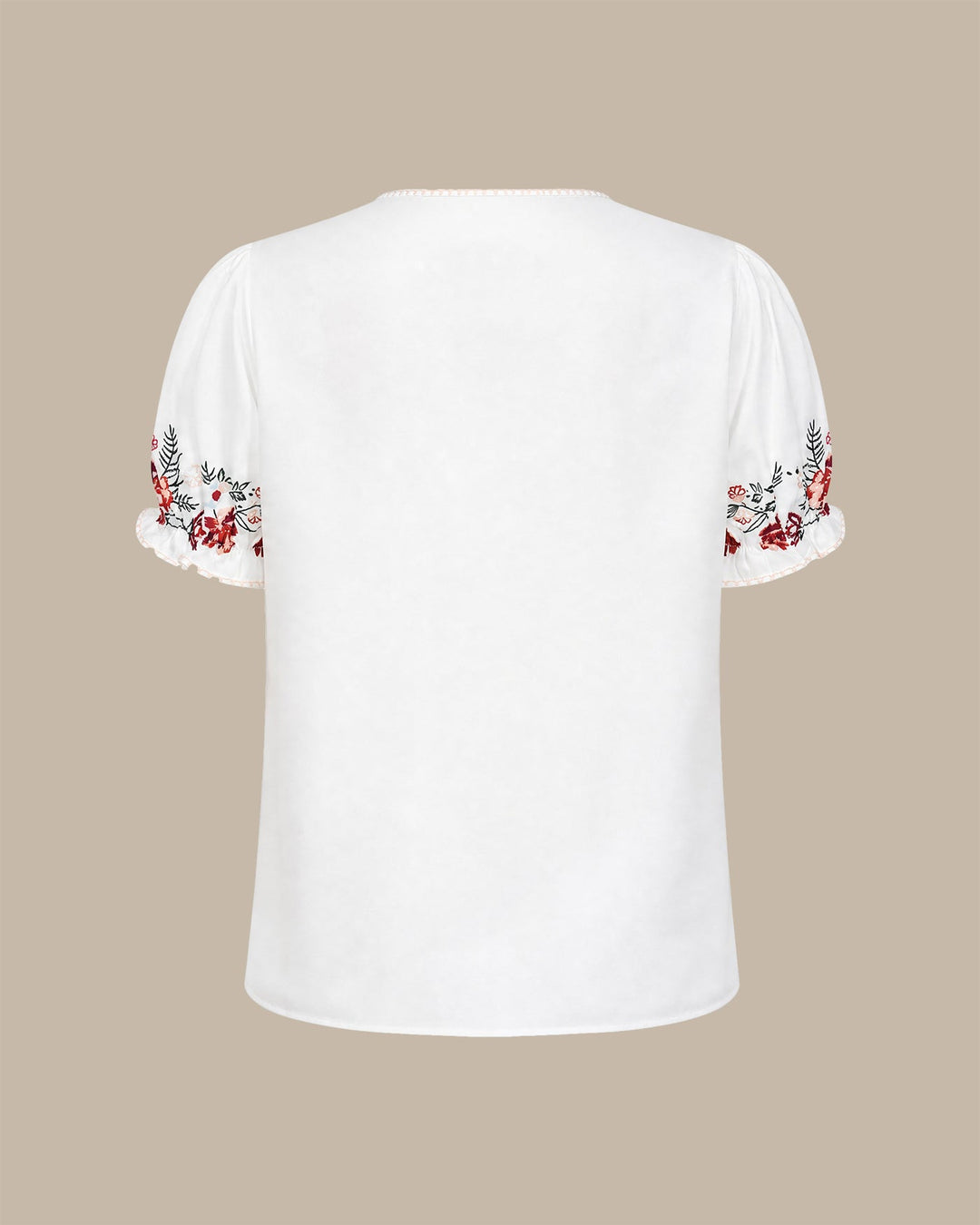 White Puffed Sleeve Button Floral Tee