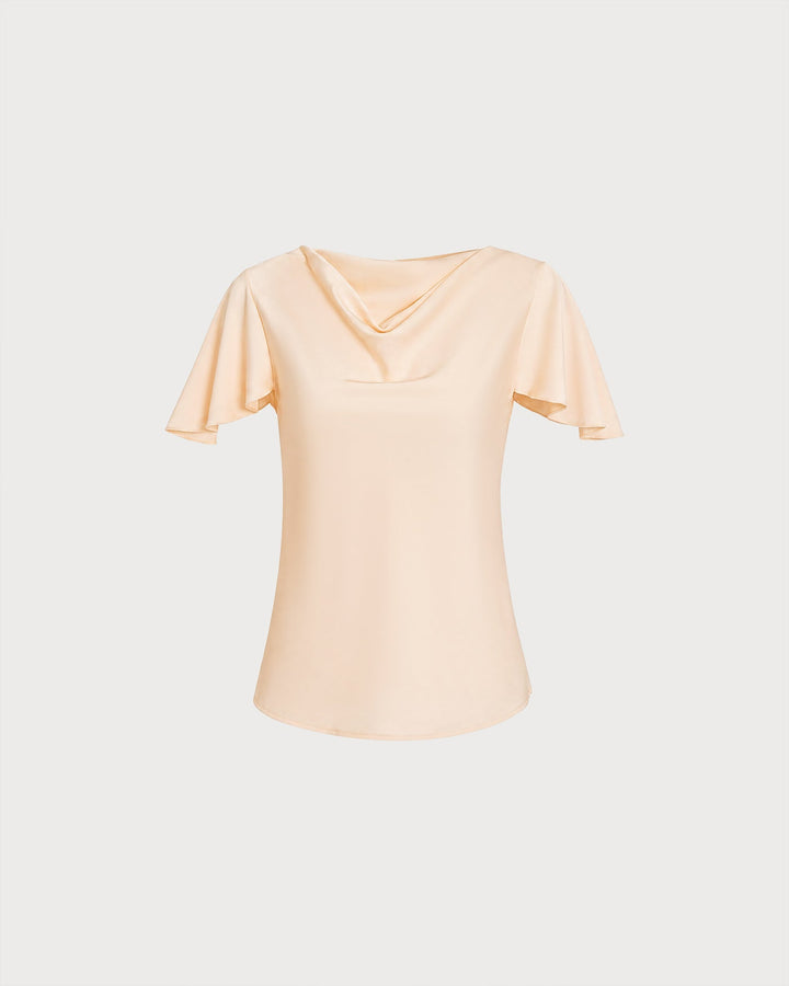 Apricot Cowl Neck Butterfly Sleeve Tee