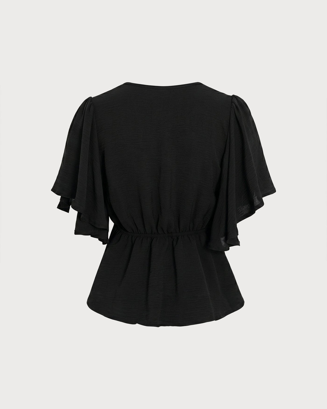 Black V Neck Butterfly Sleeve Button Tee