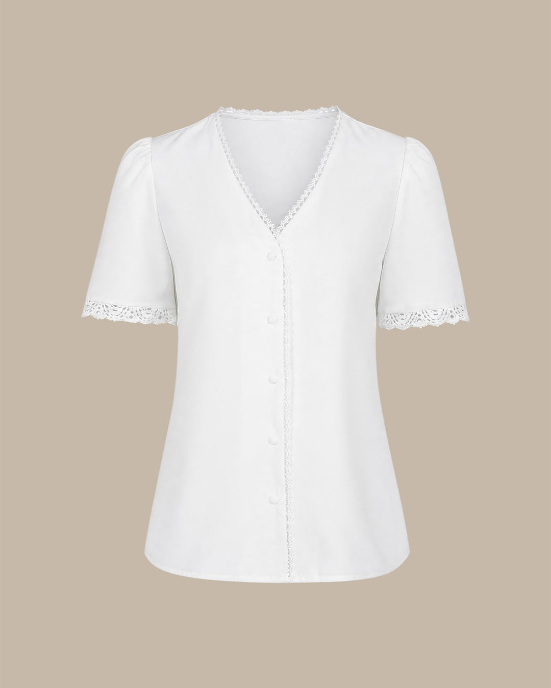 White Solid V Neck Button Tee