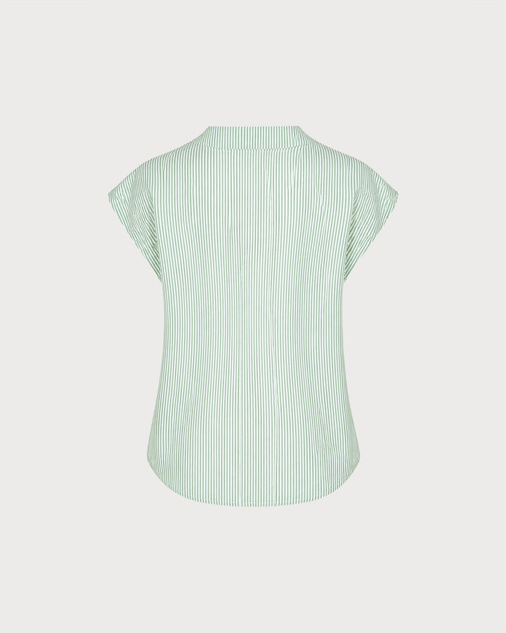 Green V Neck Drop Shoulder Striped Tee