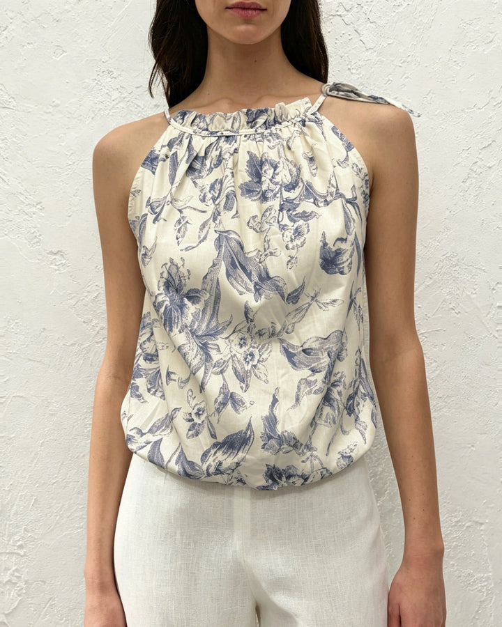 Apricot Ruffled Floral Tank Top
