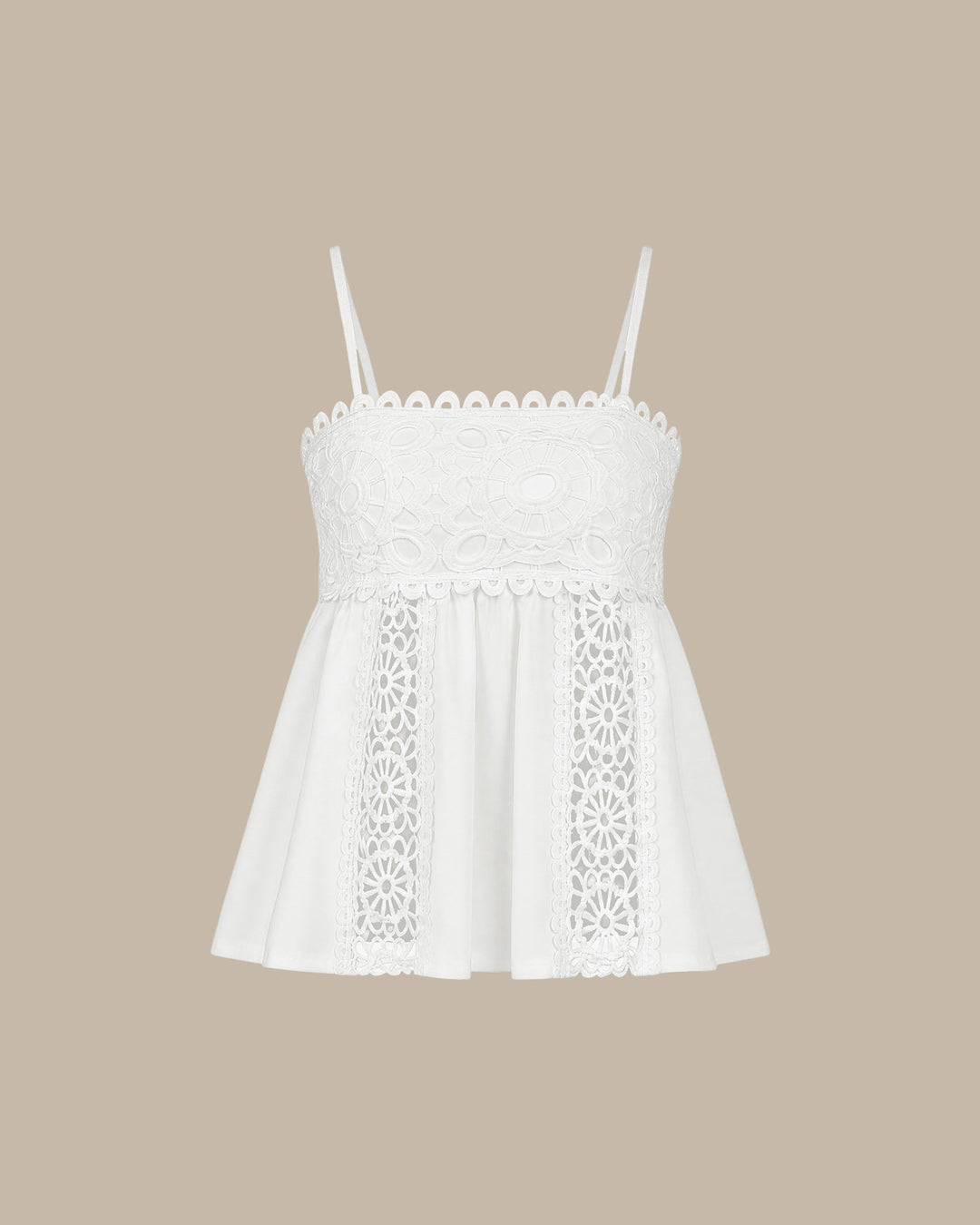 White Splicing Shirred Cami Top