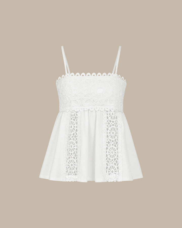 White Splicing Shirred Cami Top