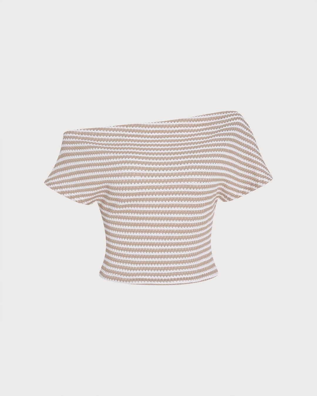 Khaki One Shoulder Textured Striped Tee