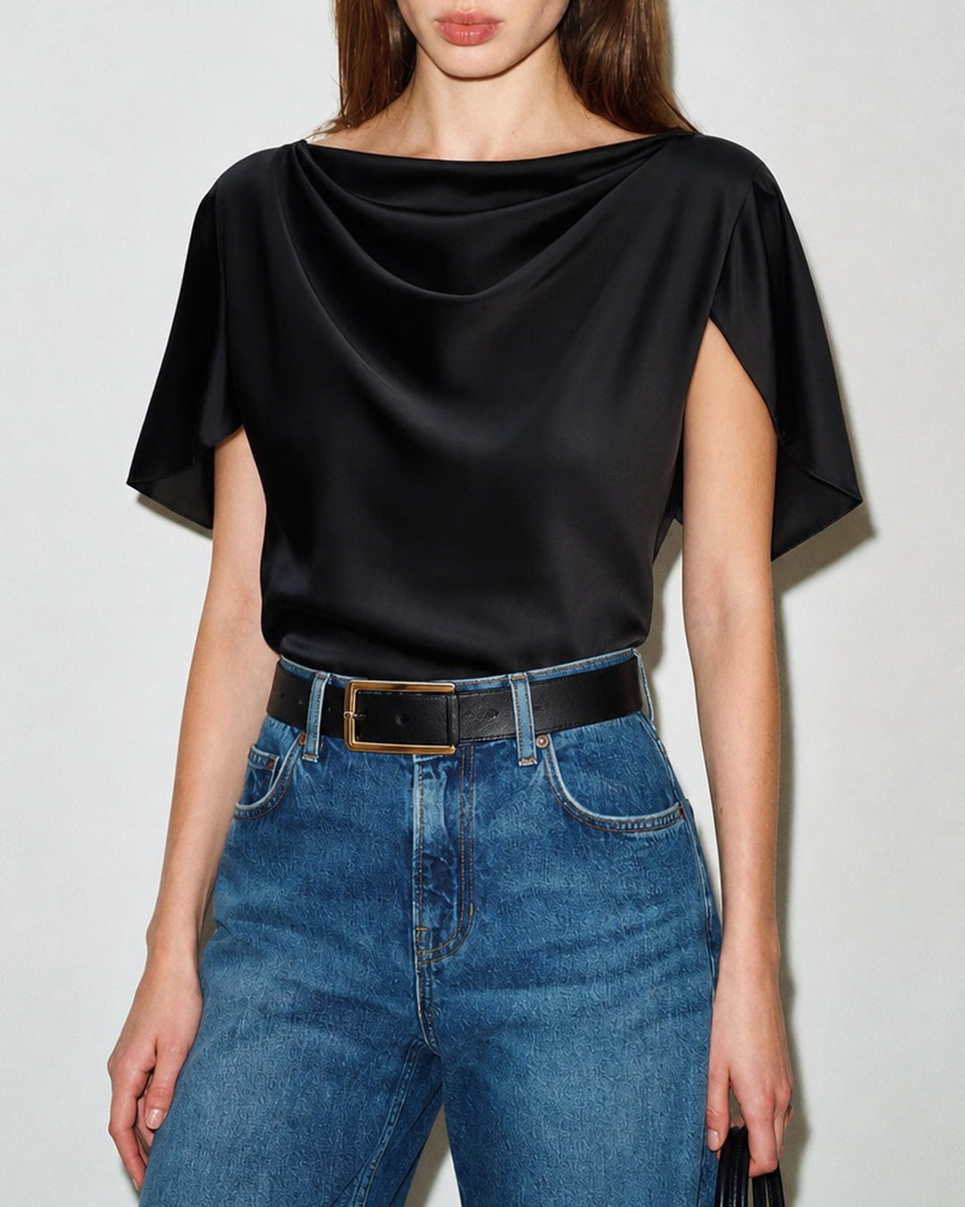 Black Cowl Neck Butterfly Sleeve Tee
