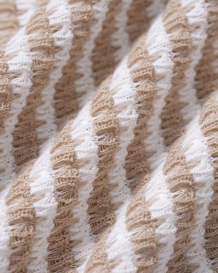 Khaki One Shoulder Textured Striped Tee