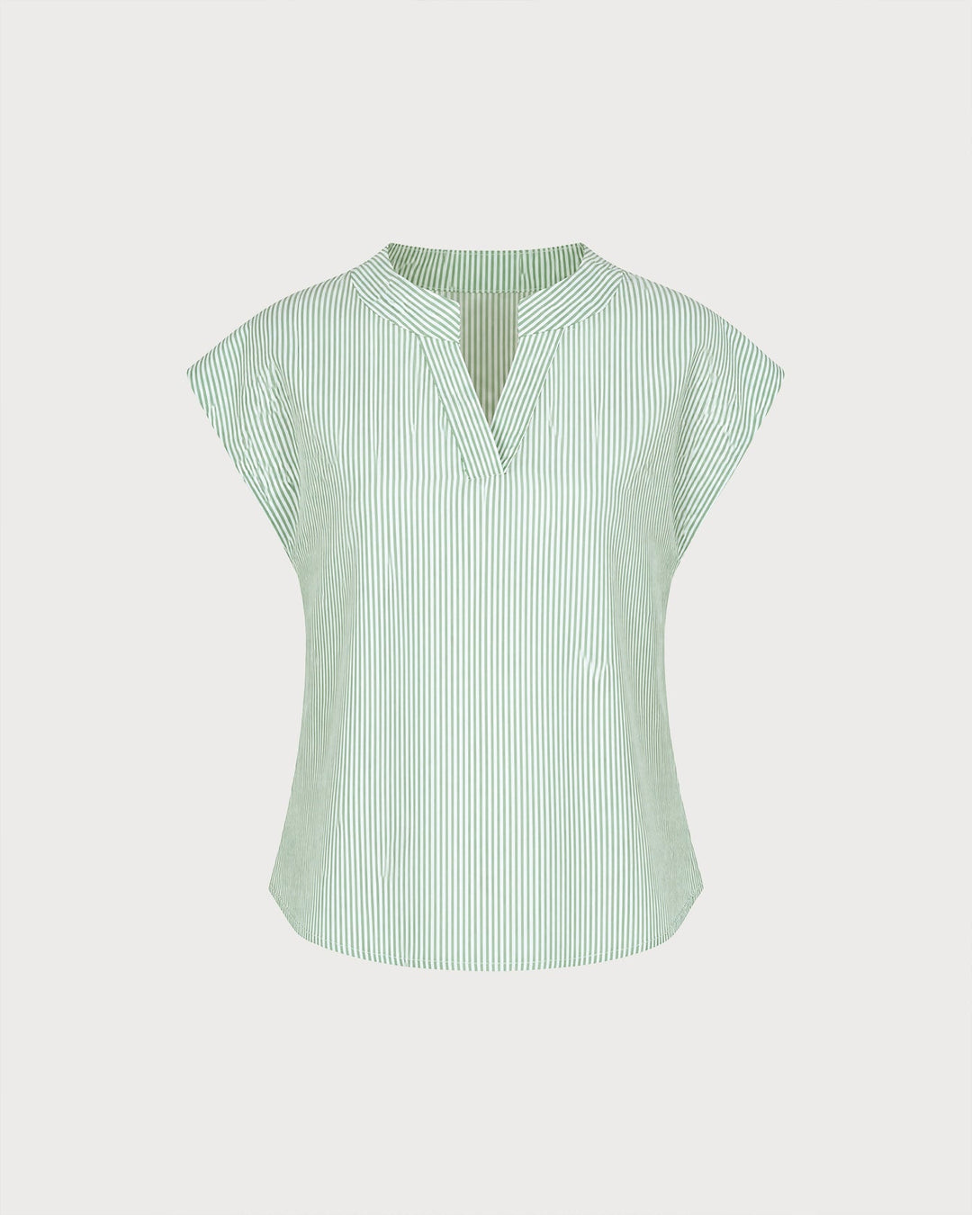 Green V Neck Drop Shoulder Striped Tee