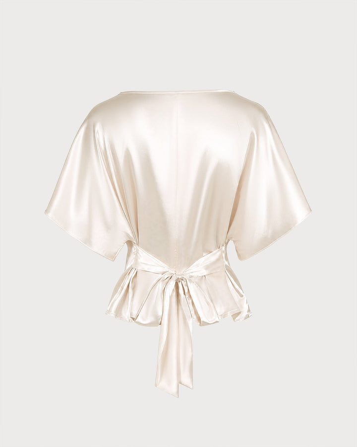 Apricot Boat Neck Drop Shoulder Tie Tee