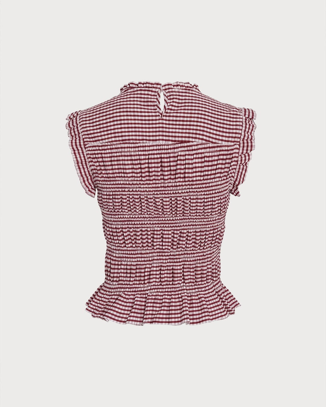 Red Sleeveless Striped Shirred Tank Top