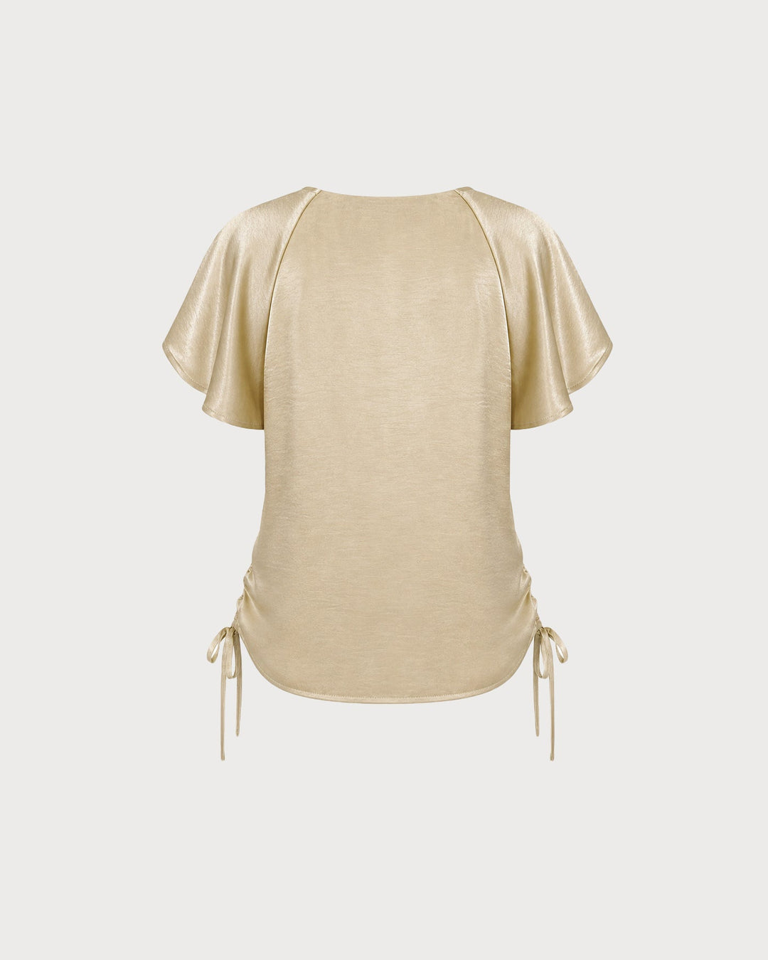 Apricot V Neck Cape Sleeve Ruched Tee