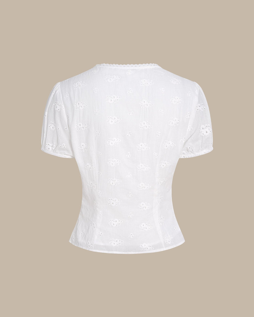 White V Neck Puffed Sleeve Button Tee