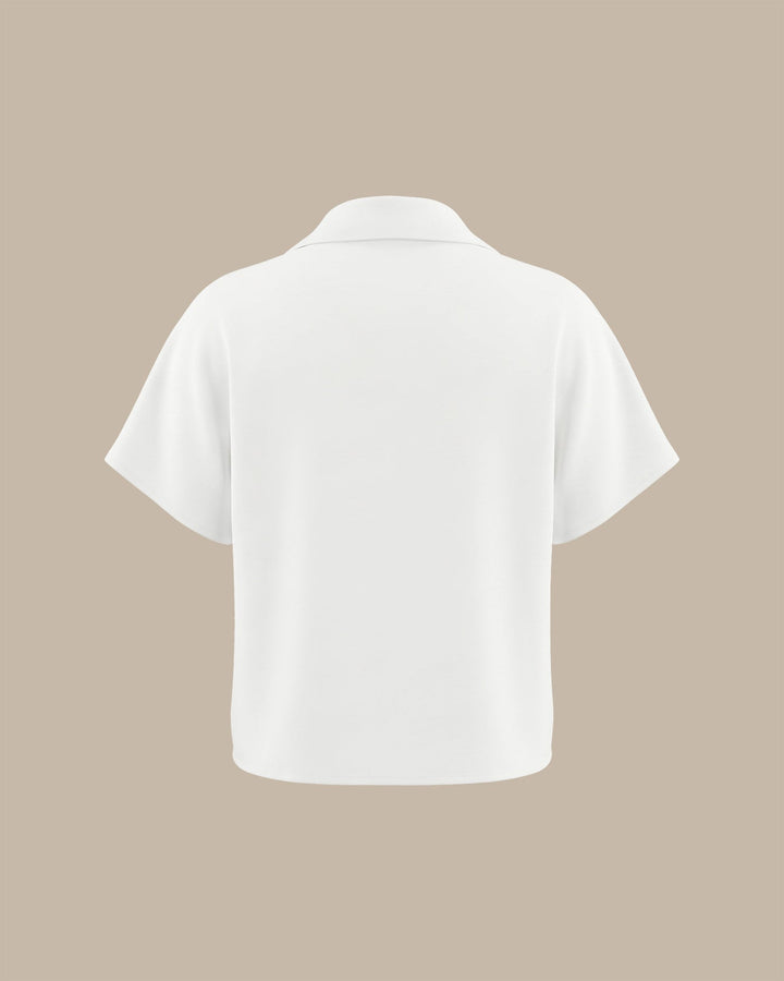 White V Neck Drop Shoulder Button Tee