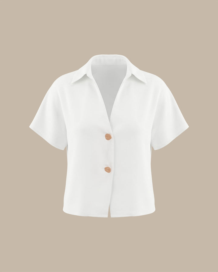 White V Neck Drop Shoulder Button Tee