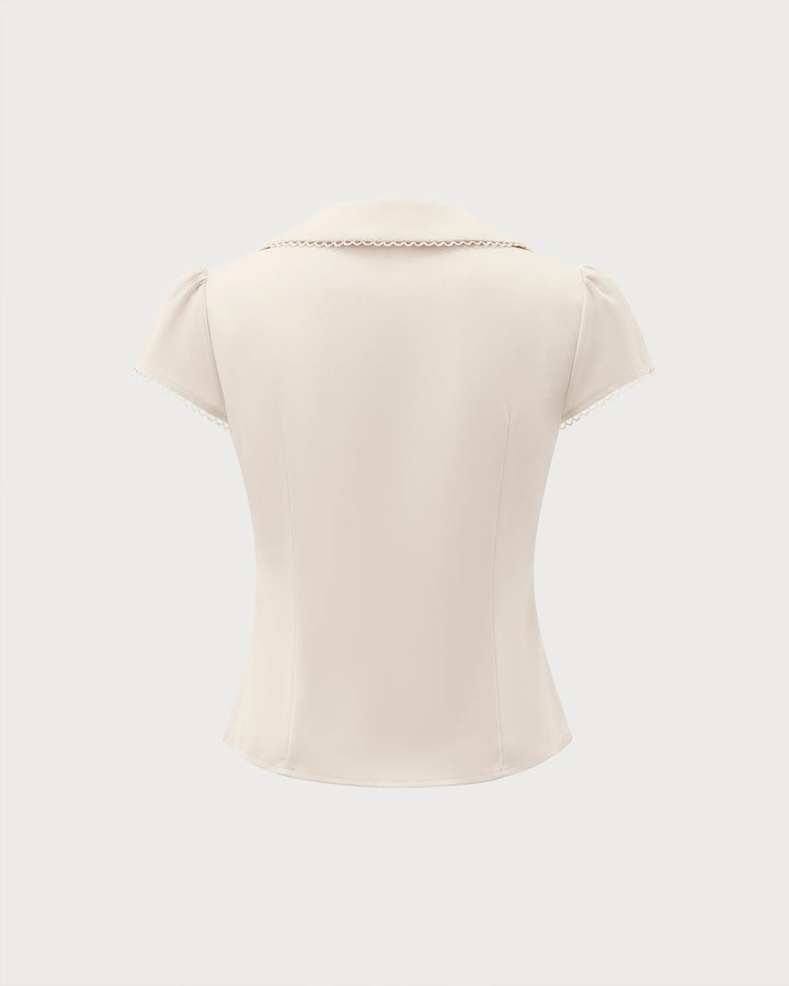 Apricot Collar Lace Splicing Tee