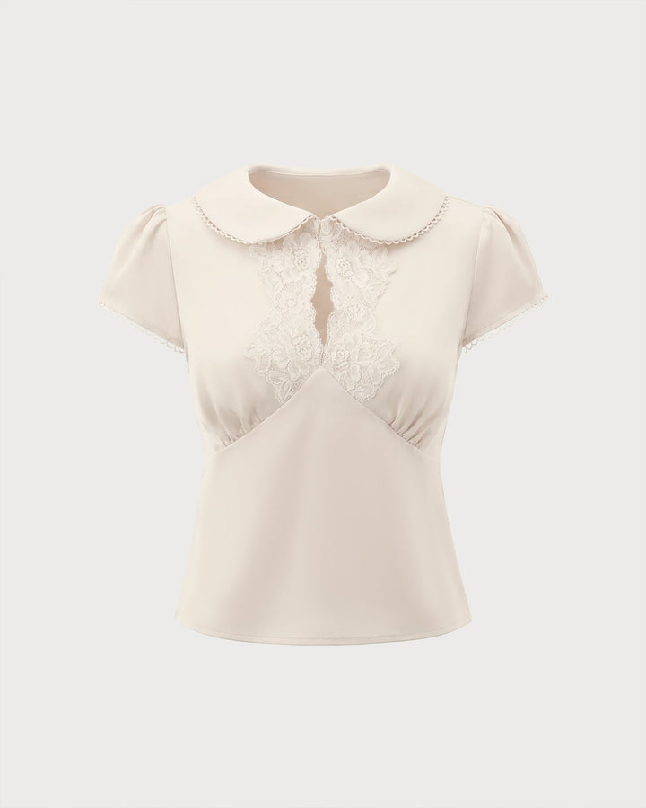 Apricot Collar Lace Splicing Tee