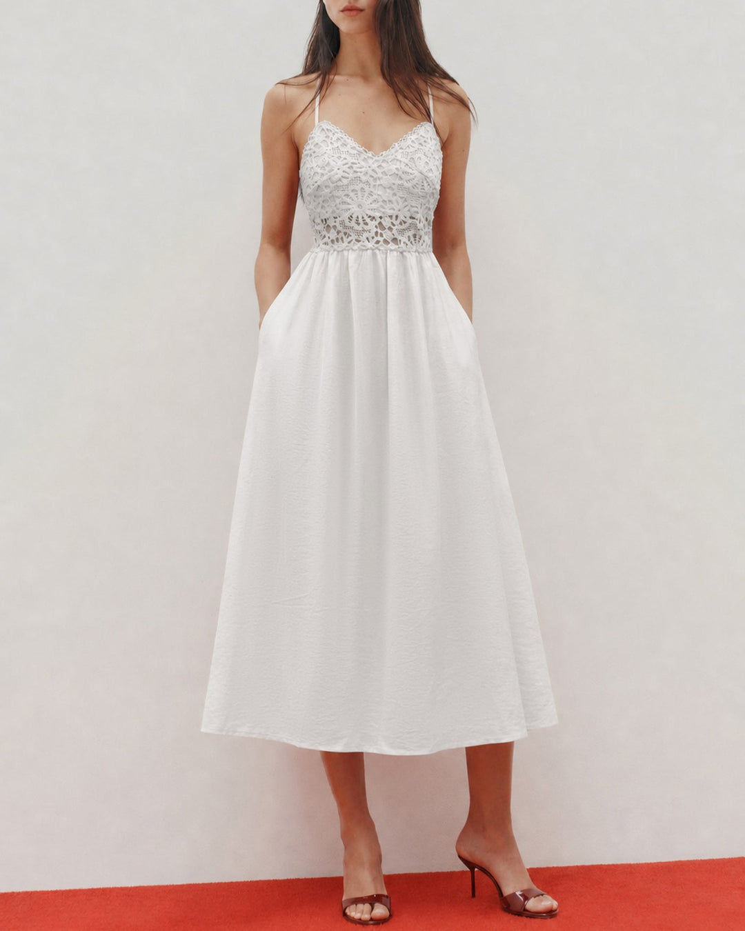 White Splicing Slip A-Line Maxi Dress