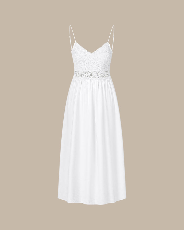 White Splicing Slip A-Line Maxi Dress