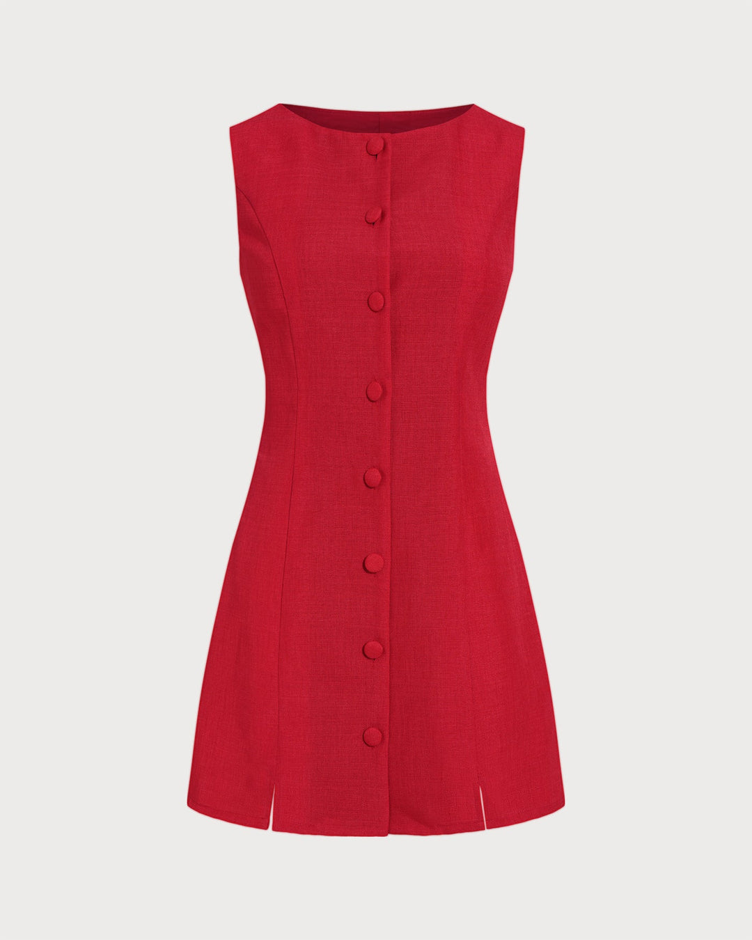 Red Boat Neck Button Mini Dress