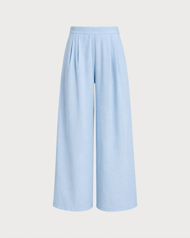 Blue Solid Pockets Straight Pants