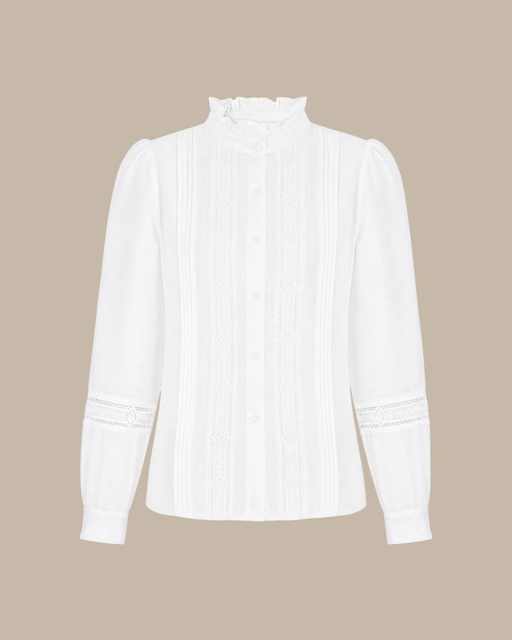 White Ruffled Splicing Button Shirt