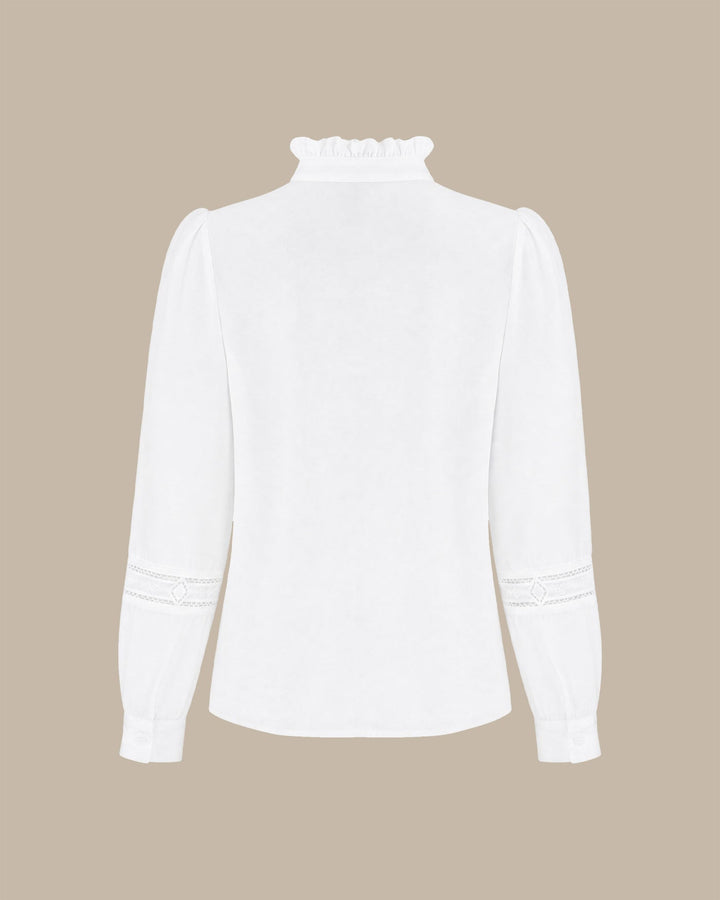 White Ruffled Splicing Button Shirt